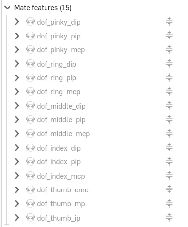 The 15 knuckle mates in Onshape&rsquo;s feature tree